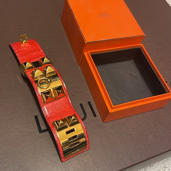Hermes CDC Crocodile GHW Geranium Bracelet - Picture 5 of 8